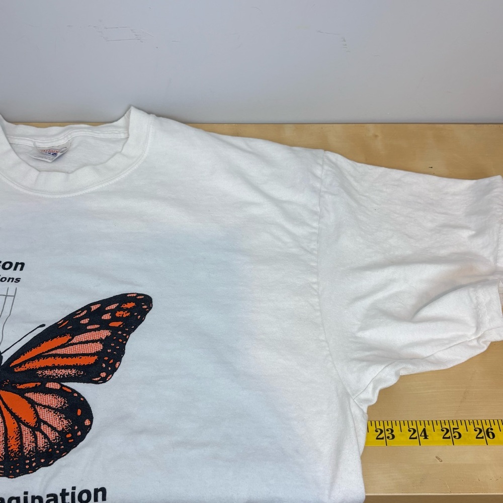 Hanes Hefty 2004 Graphic T-Shirt Art and Logic with Orange Butterfly Print - Picture 8 of 10